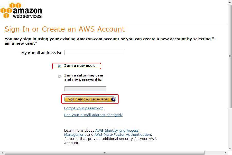 AmazonWebServices ログイン画面